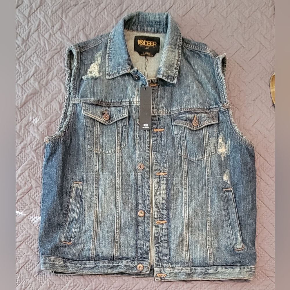 10.Deep Men's Sleeveless Blue Jean Vest
